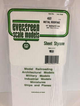 Evergreen 4522, Roofing, Metal, .250" (6.3mm) Spacing x .040 Thick (1 Piece) - House of Trains