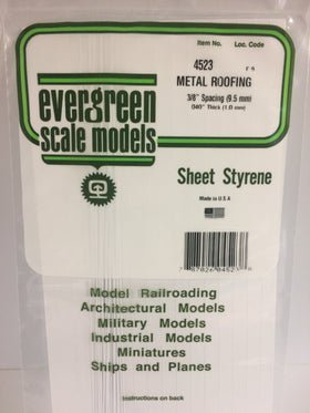 Evergreen 4523, Roofing, Metal, .375" (9.5mm) Spacing x .040 Thick (1 Piece) - House of Trains