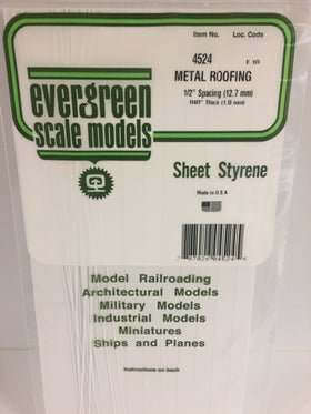 Evergreen 4524, Roofing, Metal, .500" (12.7mm) Spacing x .040 Thick (1 Piece) - House of Trains