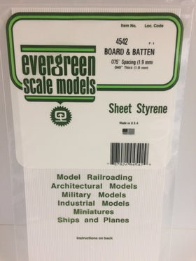 Evergreen 4542 Board and Batten Siding, .075" Spacing x .040 Thick (2 Pieces) - House of Trains