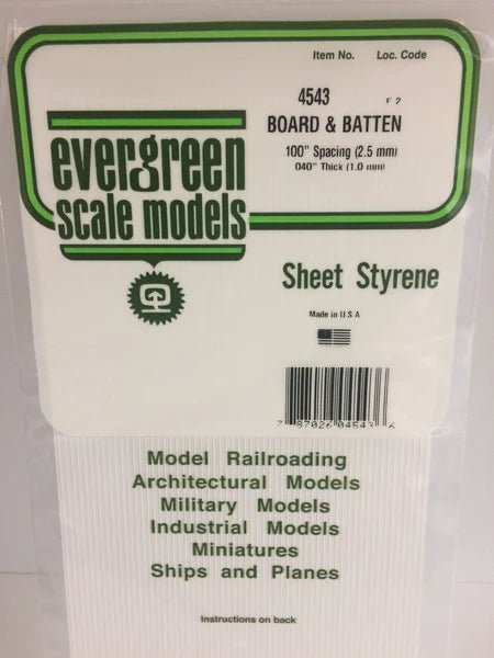Evergreen 4543 Board and Batten Siding, .100" Spacing x .040 Thick (2 Pieces) - House of Trains