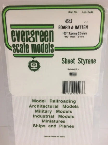 Evergreen 4543 Board and Batten Siding, .100" Spacing x .040 Thick (2 Pieces) - House of Trains