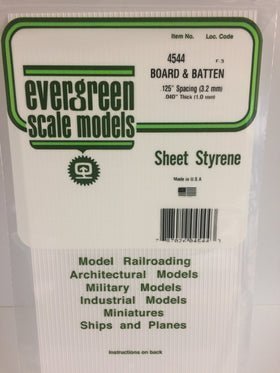 Evergreen 4544 Board and Batten Siding, .100" Spacing x .040 Thick (2 Pieces) - House of Trains