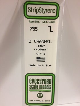 Evergreen 755 Angle, .156", 4.0 mm, 3 Pieces - House of Trains