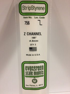 Evergreen 756 Angle, .188", 4.8 mm, 3 Pieces - House of Trains
