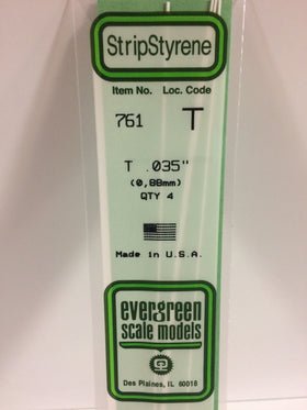 Evergreen 761 T Section, .035", 0.88 mm, 4 Pieces - House of Trains