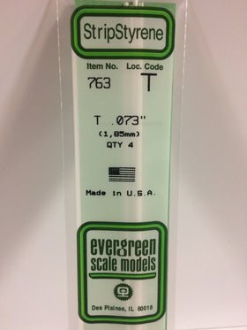 Evergreen 763 T Section, .073", 1.85 mm, 4 Pieces - House of Trains
