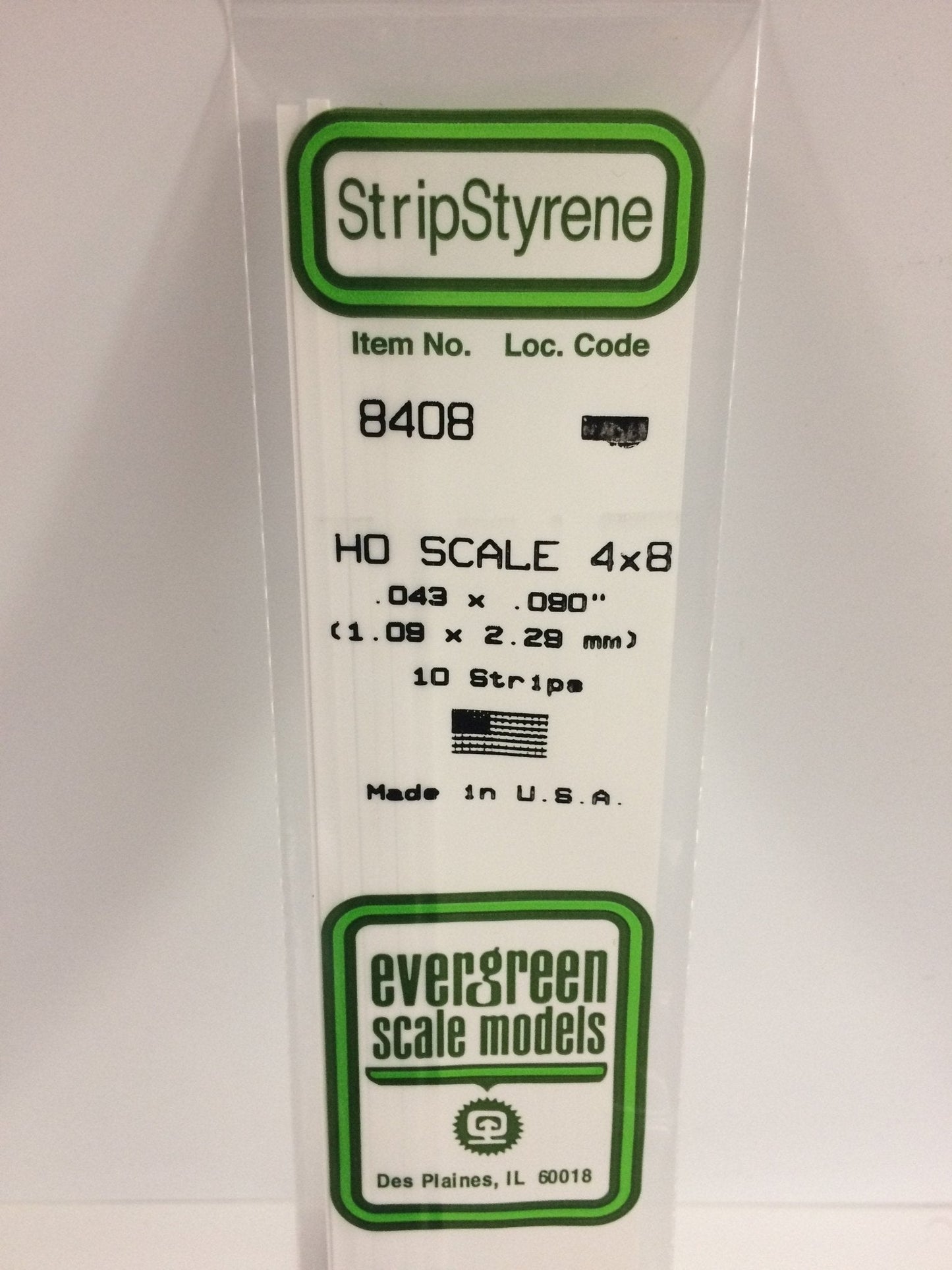 Evergreen 8408 Strips, HO Scale 4 x 8, .043" x .090" (1.09 mm x 2.29 mm) (10 Pieces) - House of Trains