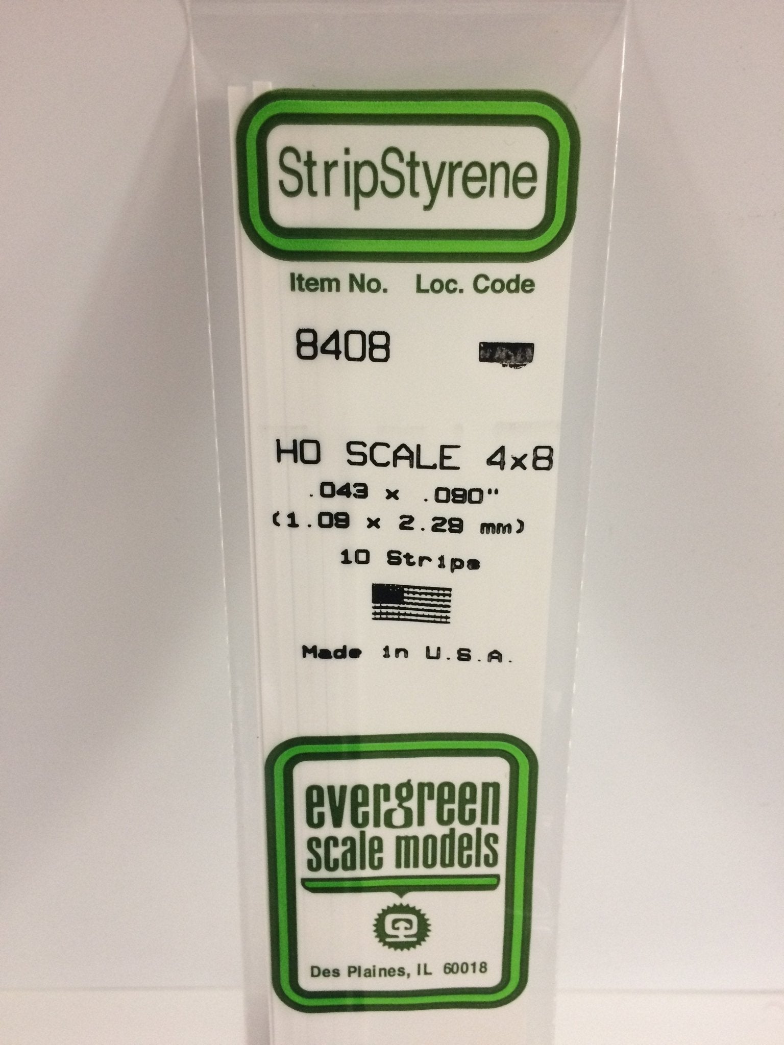 Evergreen 8408 Strips, HO Scale 4 x 8, .043" x .090" (1.09 mm x 2.29 mm) (10 Pieces) - House of Trains