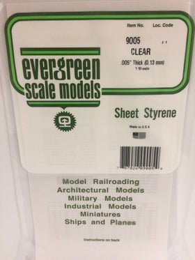 Evergreen 9005, Clear, Sheet, .005" (0.13mm) x 6" x 12", 3 Pieces - House of Trains