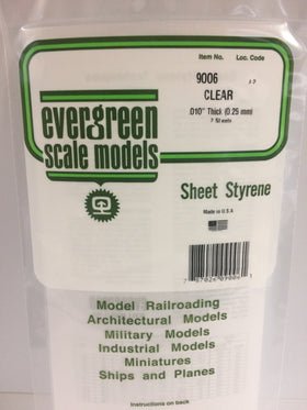 Evergreen 9006, Clear, Sheet, .010" (0.25mm) x 6" x 12", 2 Pieces - House of Trains