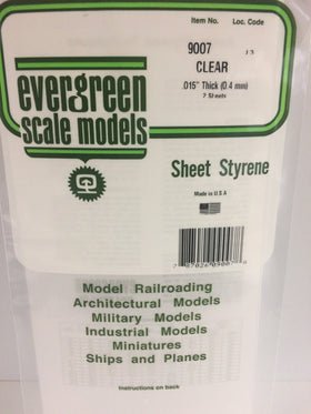 Evergreen 9007, Clear, Sheet, .015" (0.4mm) x 6" x 12" - House of Trains