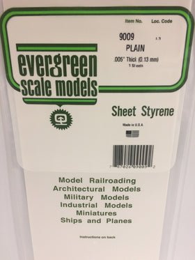 Evergreen 9009, Plain, Styrene, Sheet, .005" (0.13mm) x 6" x 12", 3 Pieces - House of Trains