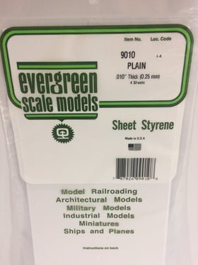 Evergreen 9010, Plain, Styrene, Sheet, .010" (0.25mm) x 6" x 12", 4 Pieces - House of Trains