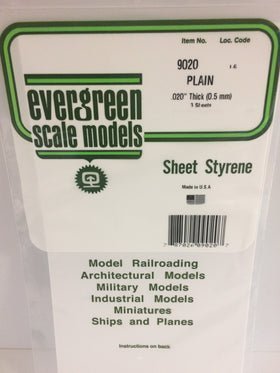 Evergreen 9020, Plain, Styrene, Sheet, .020" (0.5mm) x 6" x 12", 3 Pieces - House of Trains