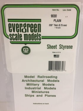 Evergreen 9030, Plain, Styrene, Sheet, .030" (0.75mm) x 6" x 12", 2 Pieces - House of Trains