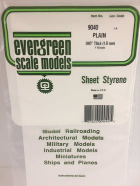 Evergreen 9040, Plain, Styrene, Sheet, .040" (1.0mm) x 6" x 12", 2 Pieces - House of Trains