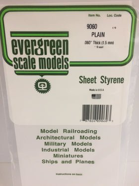 Evergreen 9060, Plain, Styrene, Sheet, .060" (1.5mm) x 6" x 12", 1 Piece - House of Trains