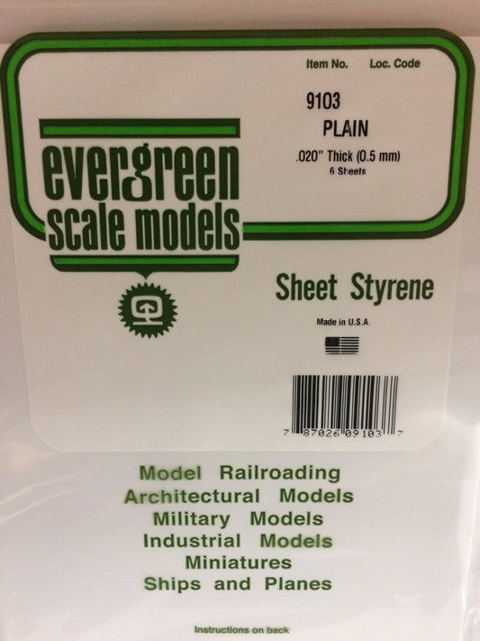 Evergreen 9103 Styrene Sheet .020 Thick, 21" x 8" (6 Pieces) - House of Trains
