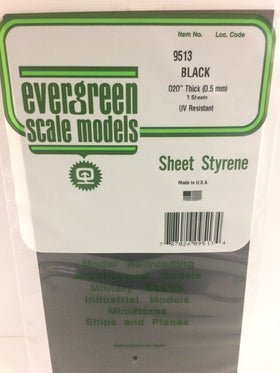 Evergreen 9513, Black, UV Resistant, .020 (0.5mm) Thick (3 Pieces) - House of Trains