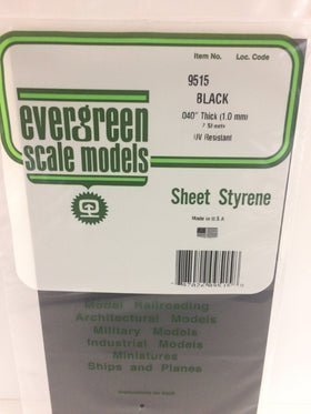 Evergreen 9515, Black, UV Resistant, .040 (1.0mm) Thick (2 Pieces) - House of Trains
