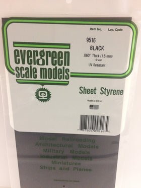 Evergreen 9516, Black, UV Resistant, .060 (1.5mm) Thick (1 Piece) - House of Trains