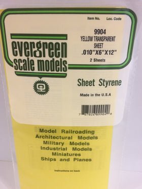 Evergreen 9904, Yellow, Translucent, 6"x12", .010" (0.5mm) Thick (2 Pieces) - House of Trains