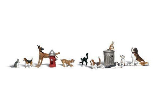 Woodland Scenics 1841 HO, perros y gatos, cubo de basura, 12 piezas