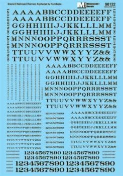 Microscale 90122 HO, Railroad Roman, Stencil, Letters and Numbers, Black