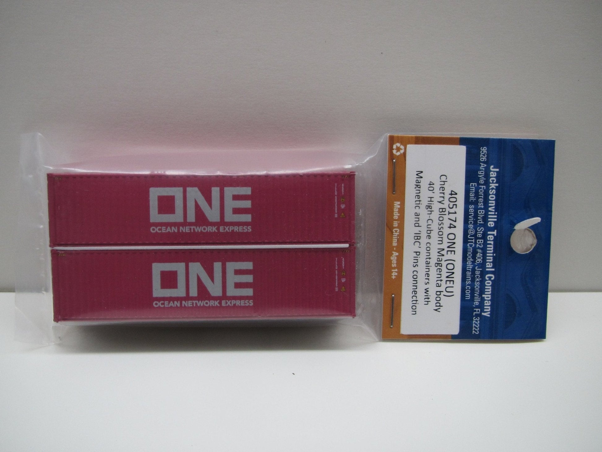 Jacksonville Terminal Company 405174 N, 40' High - Cube Container, ONE, Cherry, 2 Pack - House of Trains