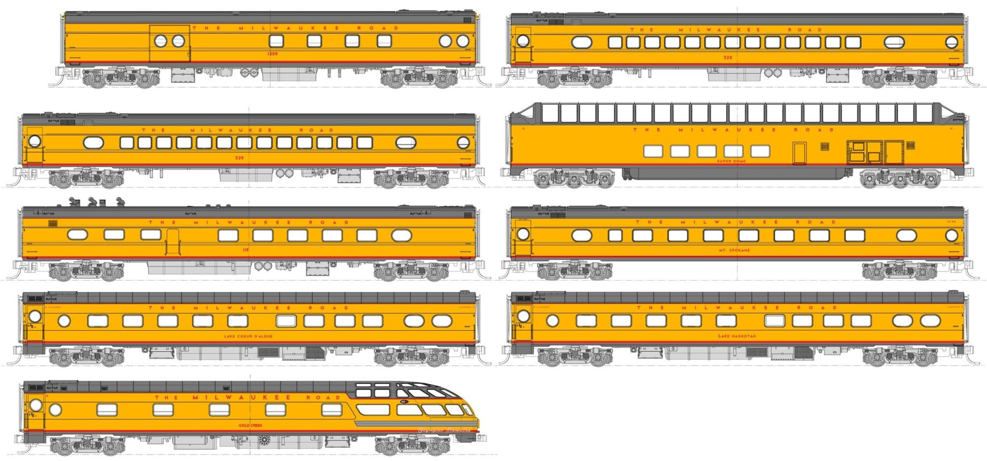 Kato 106 - 089 N, Milwaukee Road, Olympia Hiawatha Passenger Set - House of Trains