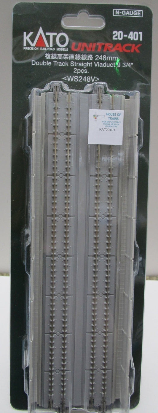 Kato 20 - 401 N, 9 - 3/4", 248mm, Straight Double Viaduct Unitrack, 2 Pieces - House of Trains