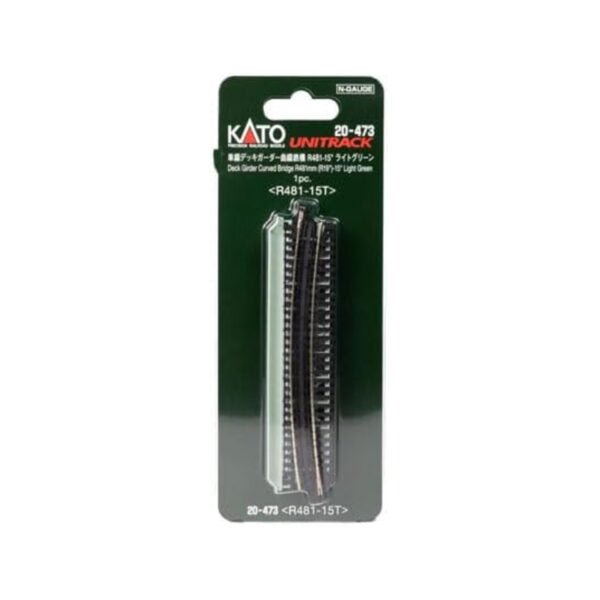 Kato 20-473 N, Unitrack, Deck Girder Curved Bridge, 19" Radius, R481, 15 Degree Curve, Light Green - House of Trains