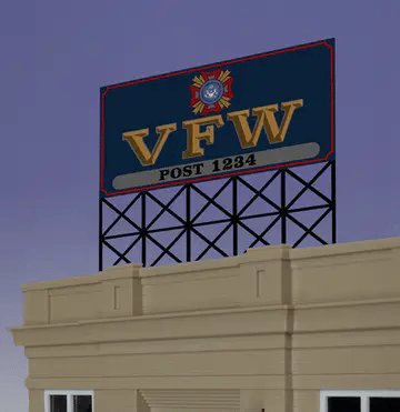 Light Works USA 44 - 1252 VFW Animated Neon Rooftop Billboard Sign 2.25" x 2" - House of Trains
