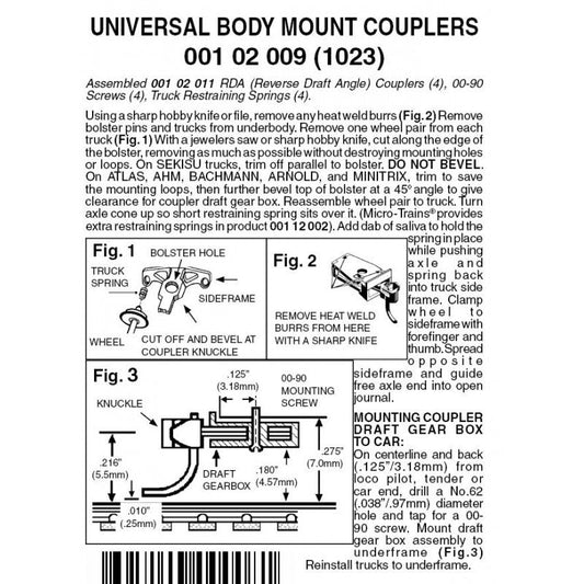 Micro Trains 001 02 009 (1023) N, Assembled, Universal Body Mount Couplers, Reverse Draft Angle - House of Trains