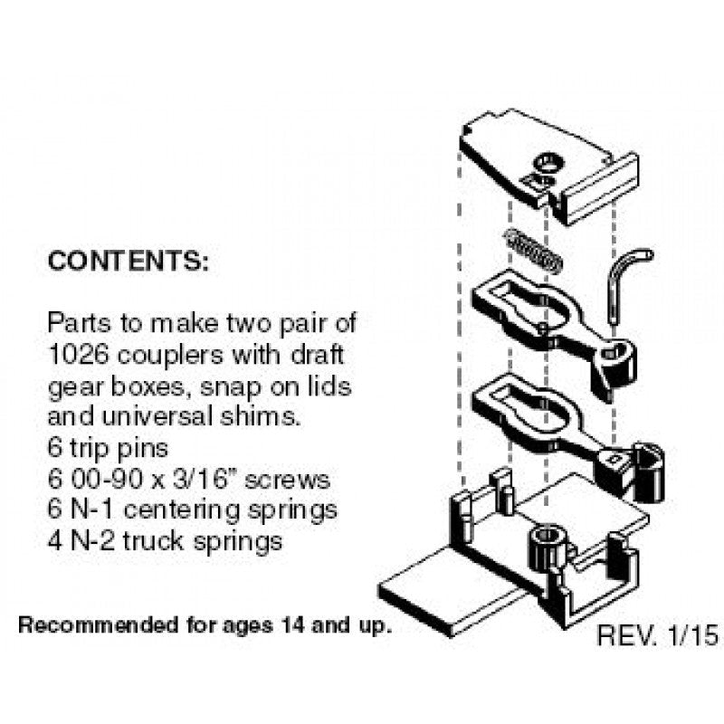Micro Trains 001 02 013 (1026) N Unassembled Body Mount Adaptor Draft Gear and Couplers - House of Trains