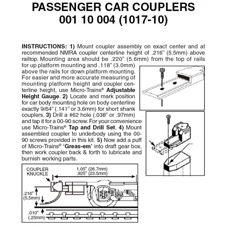 Micro Trains 001 10 004 (1017 - 10) N, Assembled, Passenger Car Couplers - House of Trains