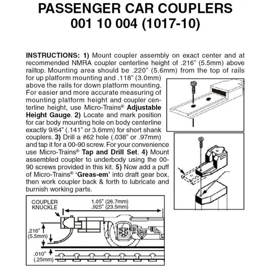 Micro Trains 001 10 004 (1017 - 10) N, Assembled, Passenger Car Couplers - House of Trains