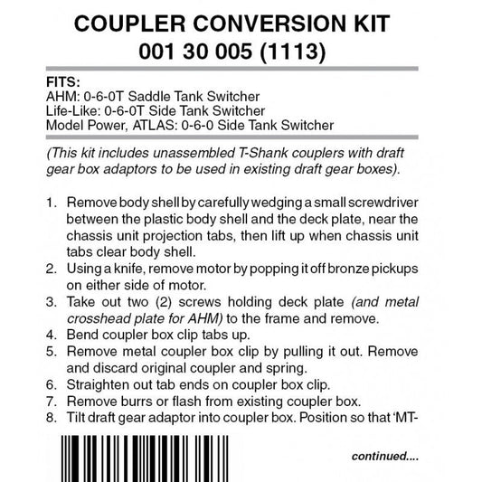 Micro Trains 001 30 005 (1113) N Coupler Conversion Kit, 0 - 6 - 0 Switcher, Black - House of Trains