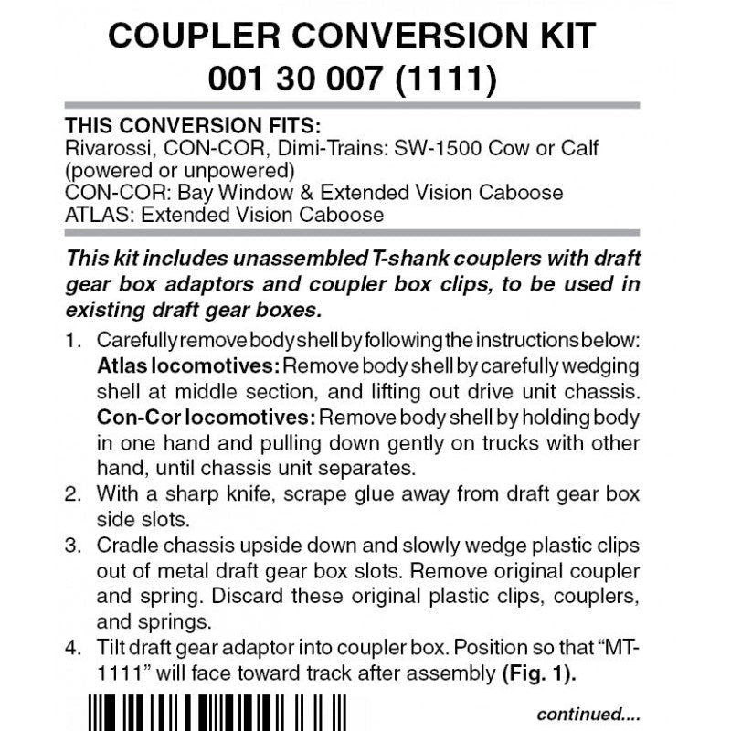 Micro Trains 001 30 007 (1111) N Coupler Conversion Kit, SW 1500, Extended Vision Caboose, Black - House of Trains
