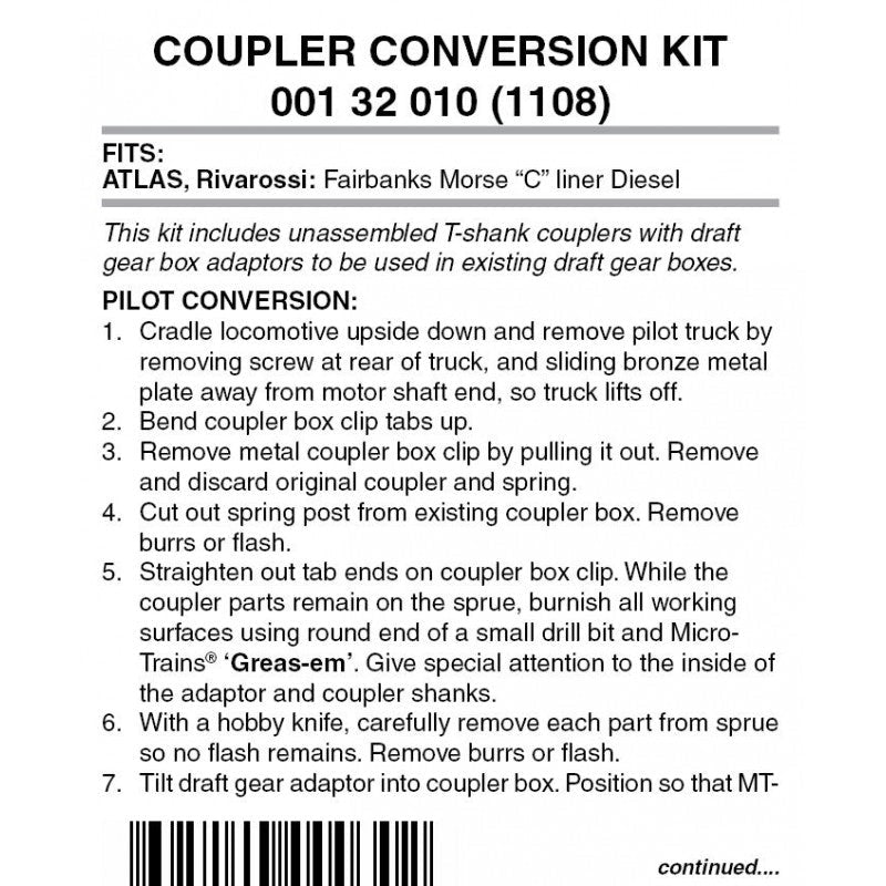 Micro Trains 001 32 010 (1108) N Coupler Conversion Kit, Atlas Fairbanks Morse, Black - House of Trains
