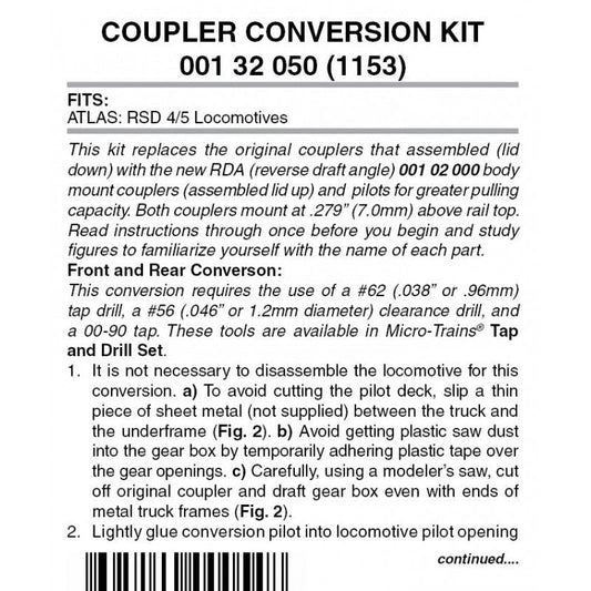 Micro Trains 001 32 050 (1153) N Coupler Conversion Kit, Atlas RSD 4/5 with Black Pilot, Black (1 Pair) - House of Trains