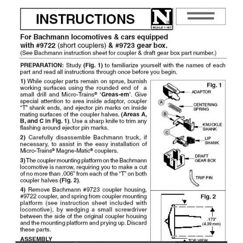 Micro Trains 001 33 030 N Bachmann Truck Mount Couplers, Short Coupler (2 Pair) old 1133 - House of Trains