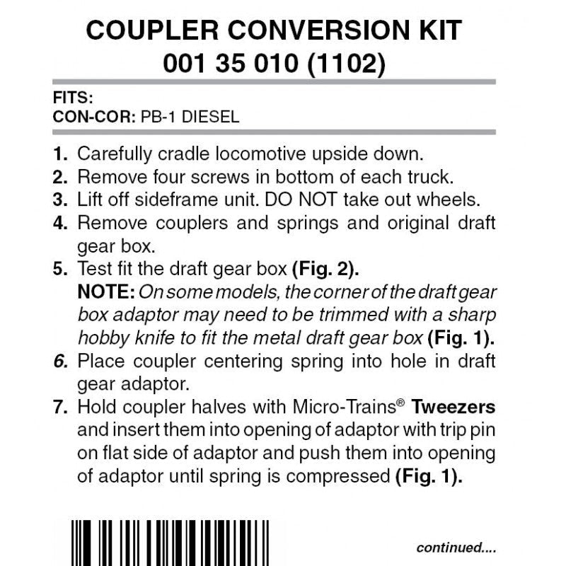 Micro Trains 001 35 010 (1102) N Coupler Conversion Kit, Con - Cor PB - 1 Diesel (Powered), Black - House of Trains