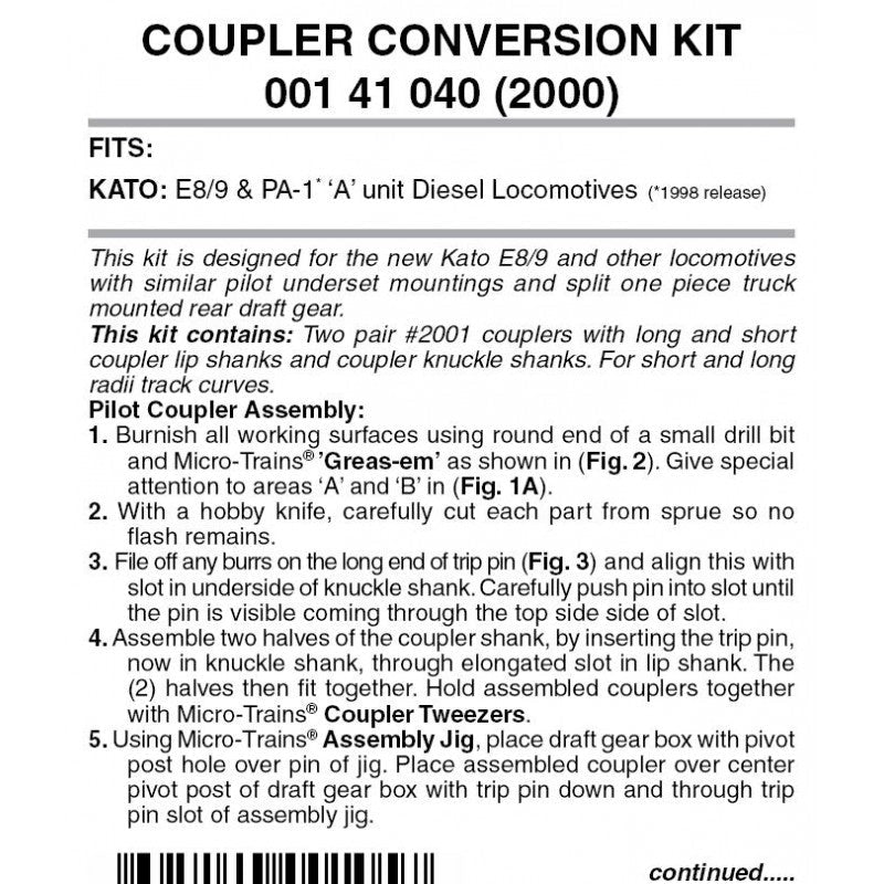 Micro Trains 001 41 040 (2000) N Coupler Conversion Kit, Kato E8/9, PA - 1 Diesel, Black - House of Trains