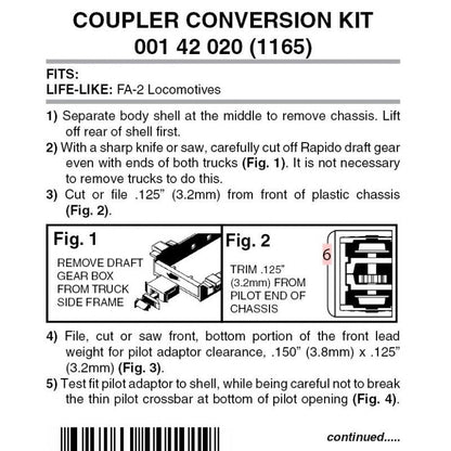 Micro Trains 001 42 020 (1165) N Coupler Conversion Kit, Life - Like FA1 Locomotives, Black - House of Trains