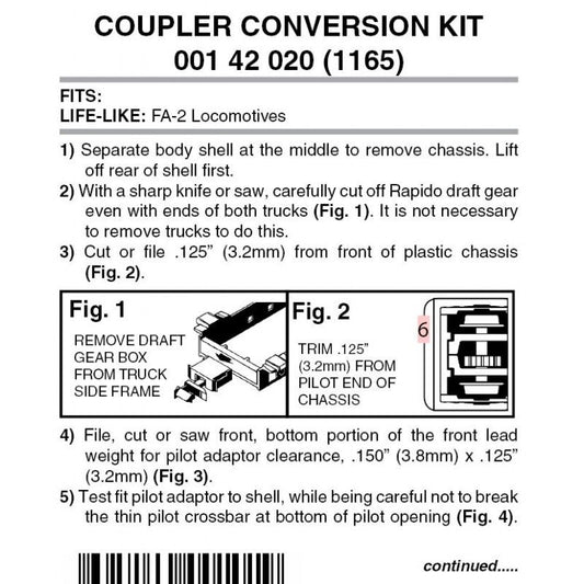 Micro Trains 001 42 020 (1165) N Coupler Conversion Kit, Life - Like FA1 Locomotives, Black - House of Trains