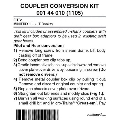 Micro Trains 001 44 010 (1105) N Coupler Conversion Kit, Minitrix 0-6-OT Donkey, Black (1 Pair) - House of Trains