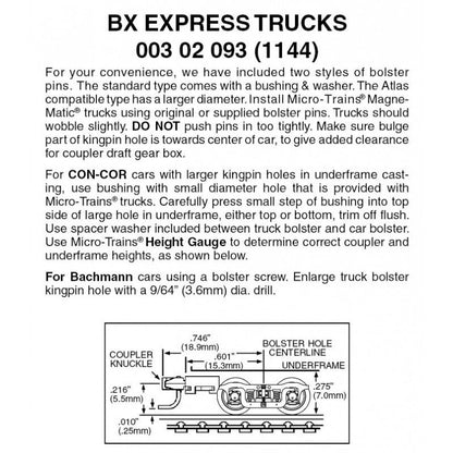 Micro Trains 003 02 093 (1144) N BX Express Trucks with Medium + Extension - House of Trains
