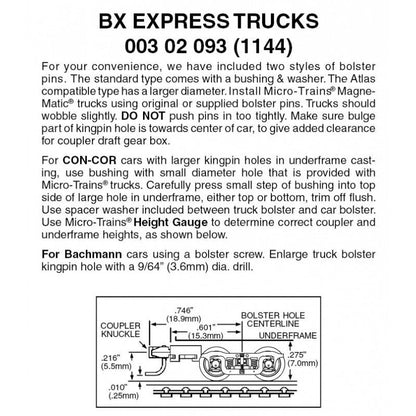 Micro Trains 003 02 093 (1144) N BX Express Trucks with Medium + Extension - House of Trains